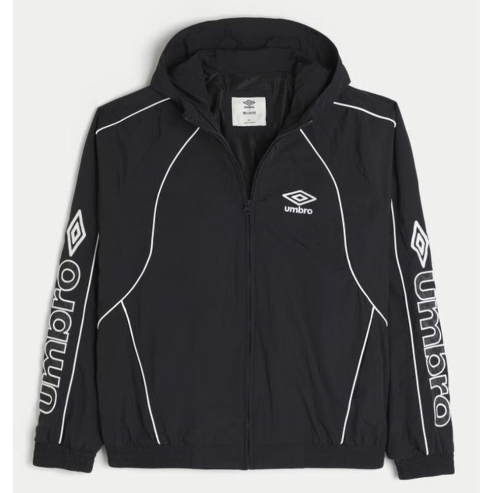 $140 Black Nylon Zip-Up Hollister X Umbro Graphic Bomber Jacket Men's 2XL NWT